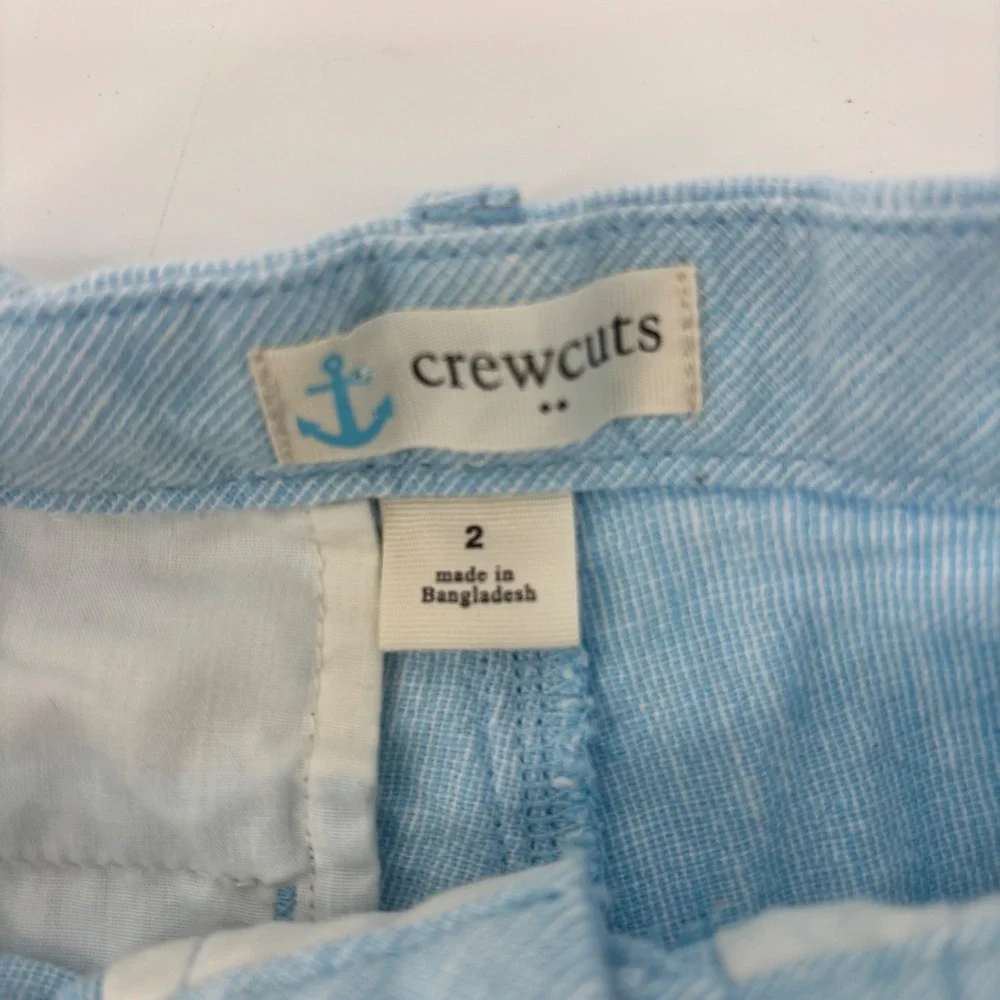 Crewcuts Boys Light Blue Linen Cotton Blend Chino Shorts Size 2 Adjustable Waist